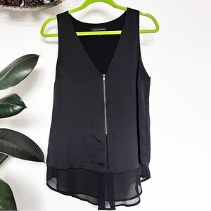 Banana Republic Black Sleeveless V-Neck Elegant Top with Front Zipper